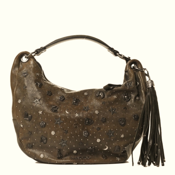 Jimmy Choo Studded Sky Zodiac Hobo Bag Brown Vitello Leather W/Orig. COA #00KE4C - Picture 2 of 15